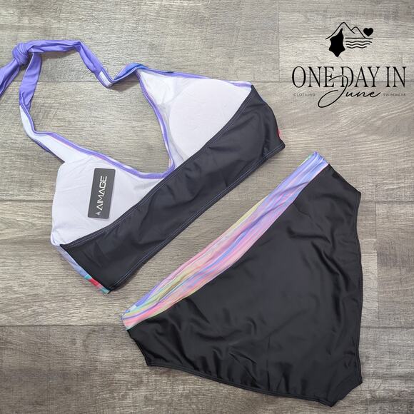 Aimage Plus Size Cross Front Halter Bikini Swimsuit Size 2XL - Picture 6 of 6